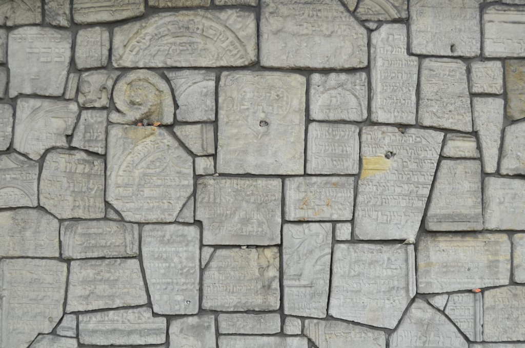 Marisa has a picture of this same wall in her post on Poland. Wall of broken tombstones that were used by the nazies to pave roads.