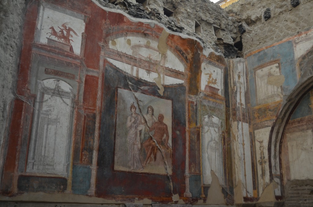 In the temple dedicated to Hercules, the legendary founder of Herculaneum.