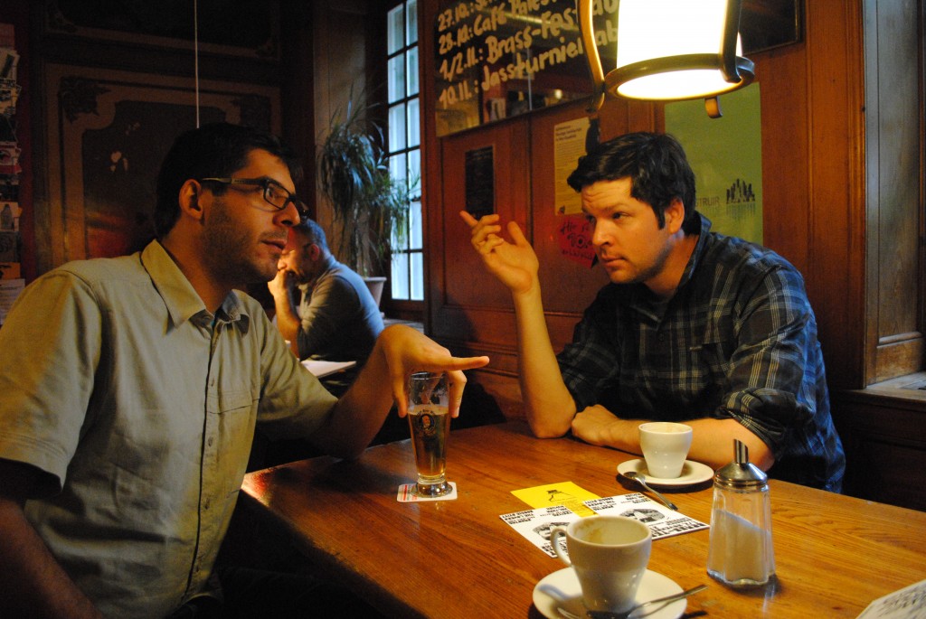 Vitor and Brian get intellectually serious at the Restaurant Brasserie Lorraine where Einstein used to hang out.