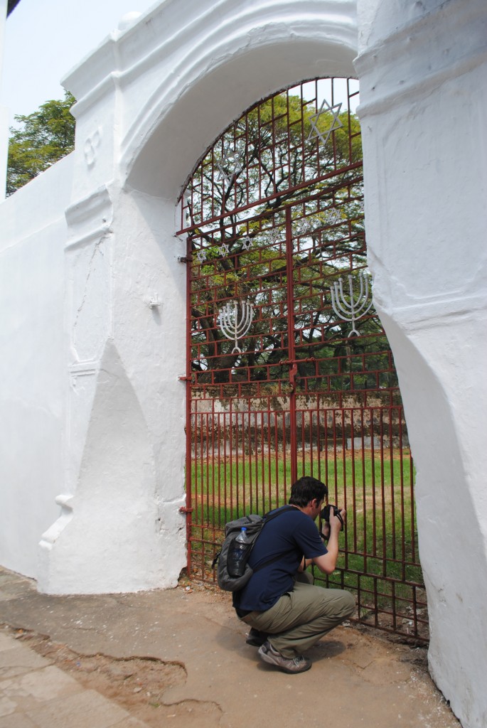 Brian is in front of the most Jewish looking thing about the Paradesi Synagogue--the menorah and Jewish star covered gates.