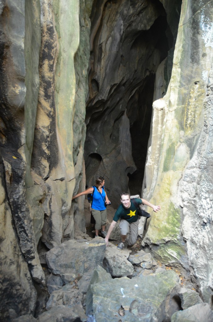 Exploring the caves.