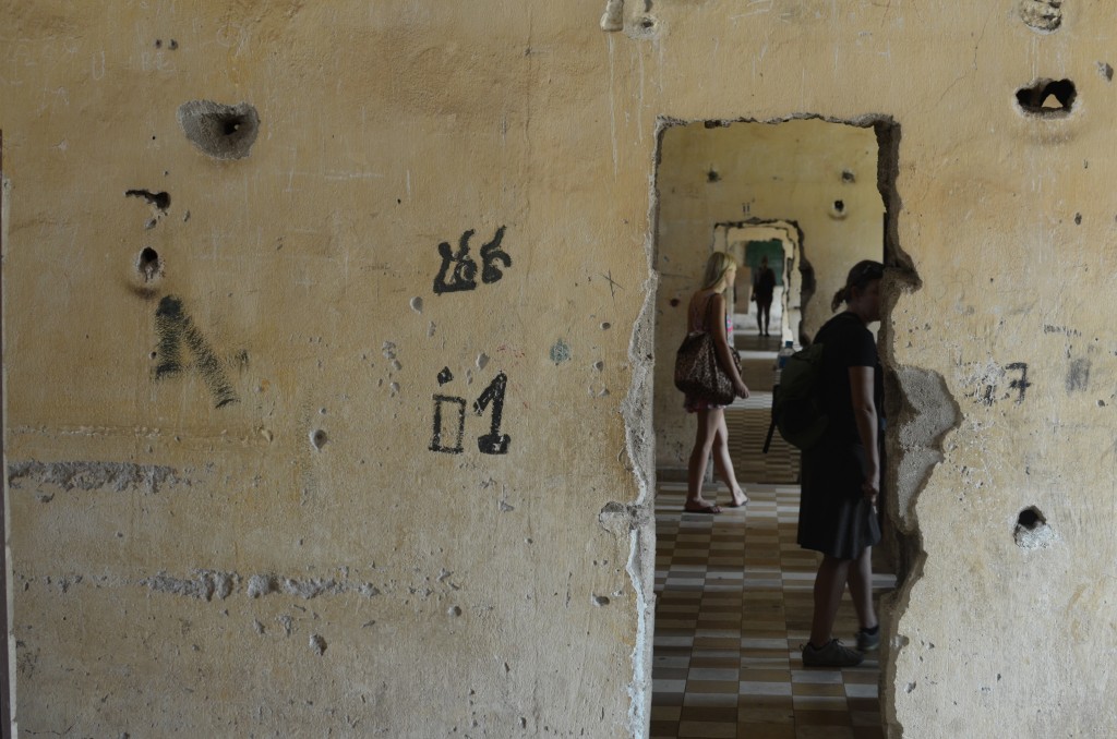 View through the doorways in one of the buildings.