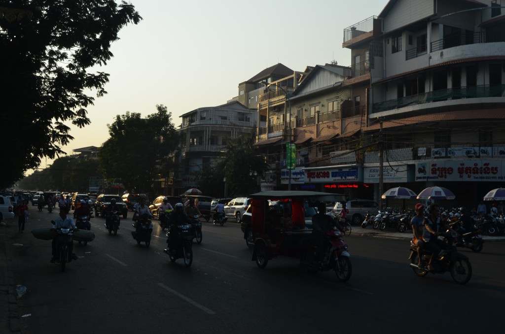 Sunset street scene.